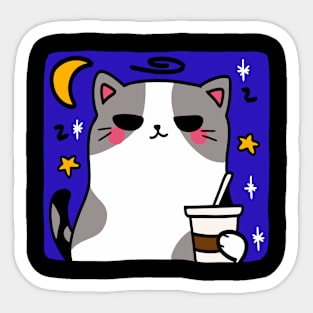 Moonlit coffee break: A cool cat’s night out Sticker